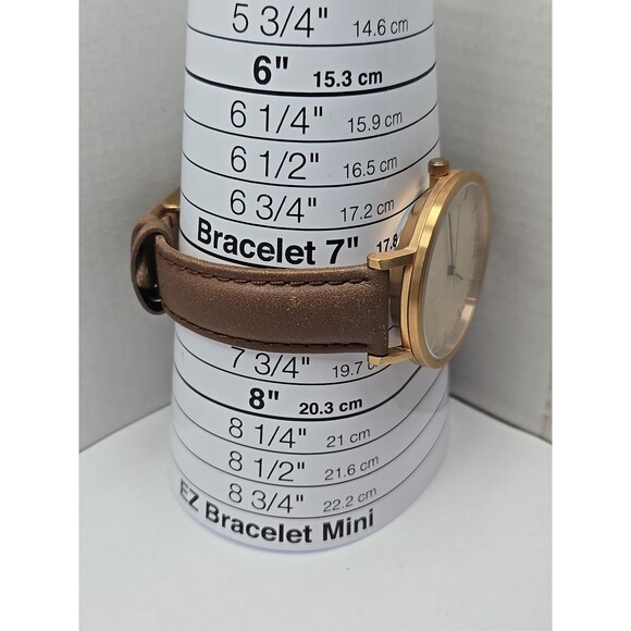 Tmbr The Helm Wood Dial Watch Rose Gold Tone 40mm Brown Leather New Battery - Picture 7 of 12